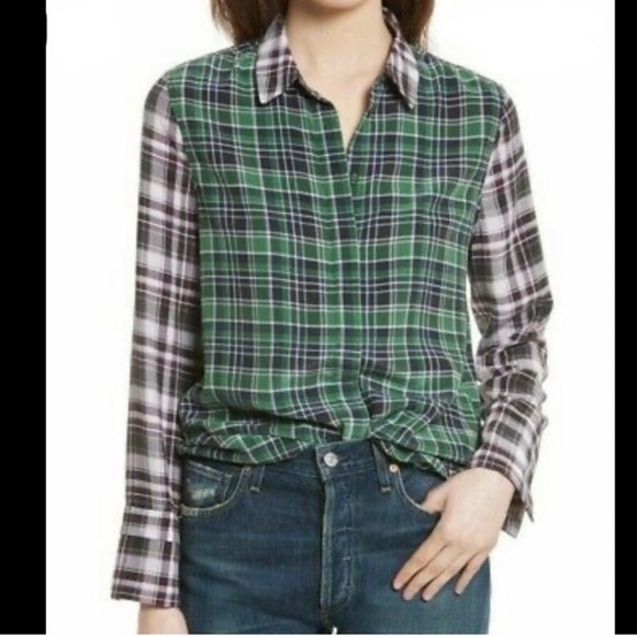 Equipment Femme Colorblock Plaid Silk Button Down Shirt - Picture 2 of 12